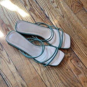 Green square toe low heel